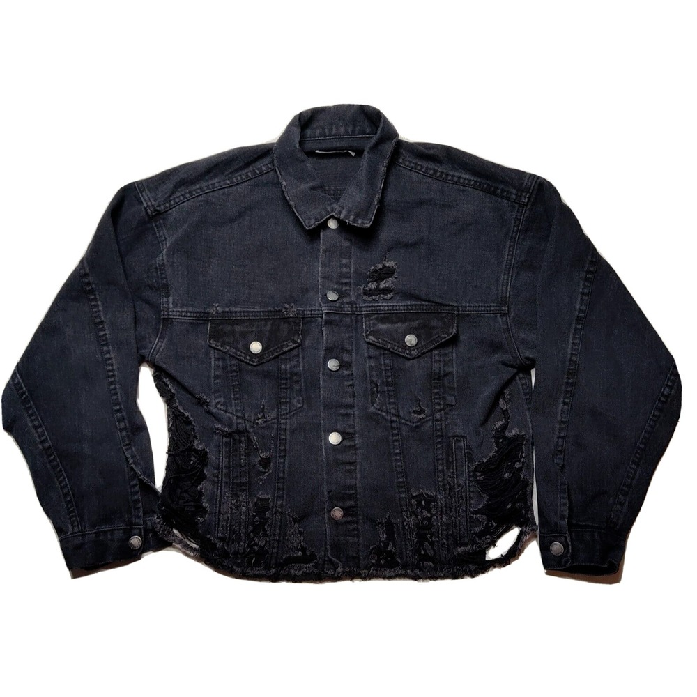 CARMAR Distressed Black Women XS Denim Jean‎ Jacket